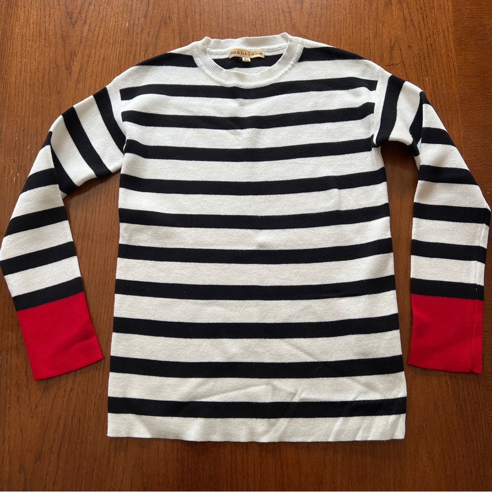 Mesh & Lace Striped Knit 3/4 Sleeve Sweater size XS